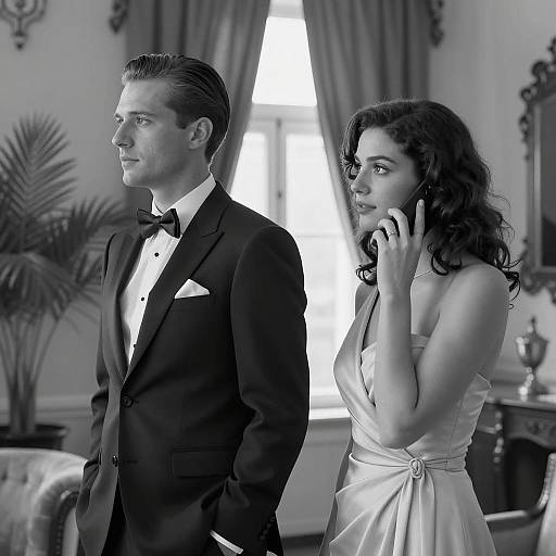 Elegant Couple in Formal Attire Indoors