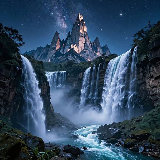 Celestial Peaks with Luminous River
