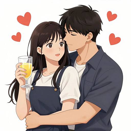 Romantic Anime Moment with Hearts