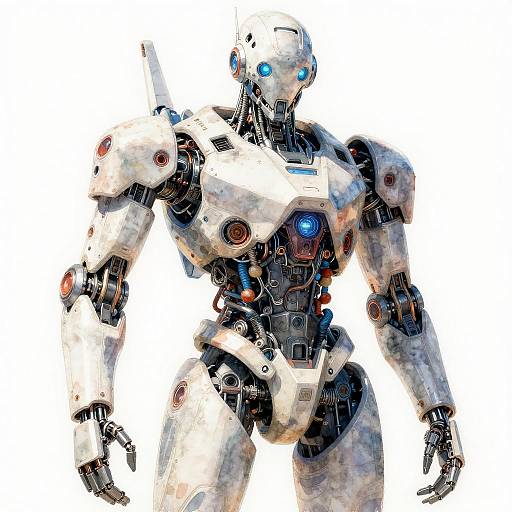 Vivid Cyberpunk Robot Watercolor Art