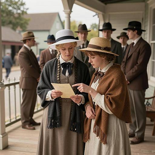 Victorian Women on a Porch with Letter