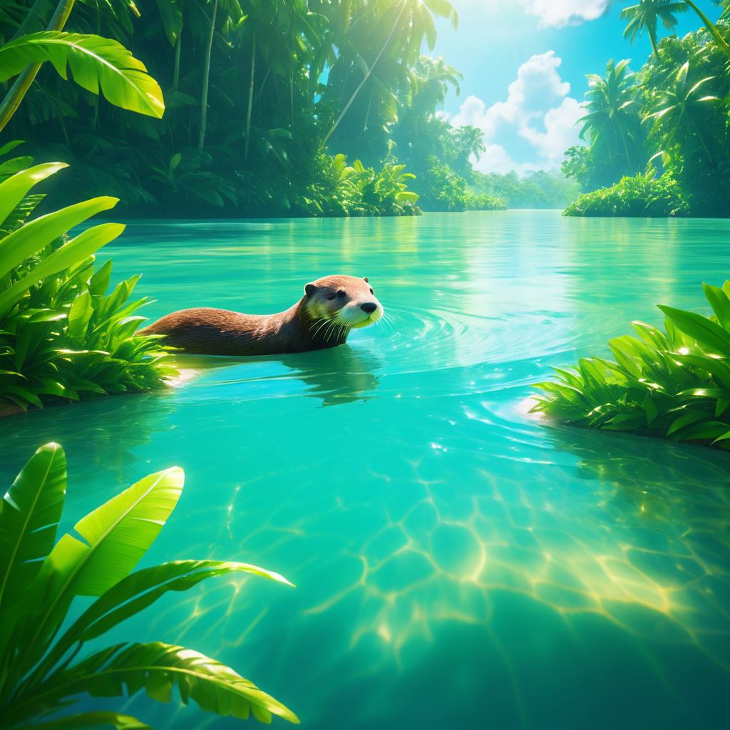 Serene Otter Swimming in Amazon Paradise