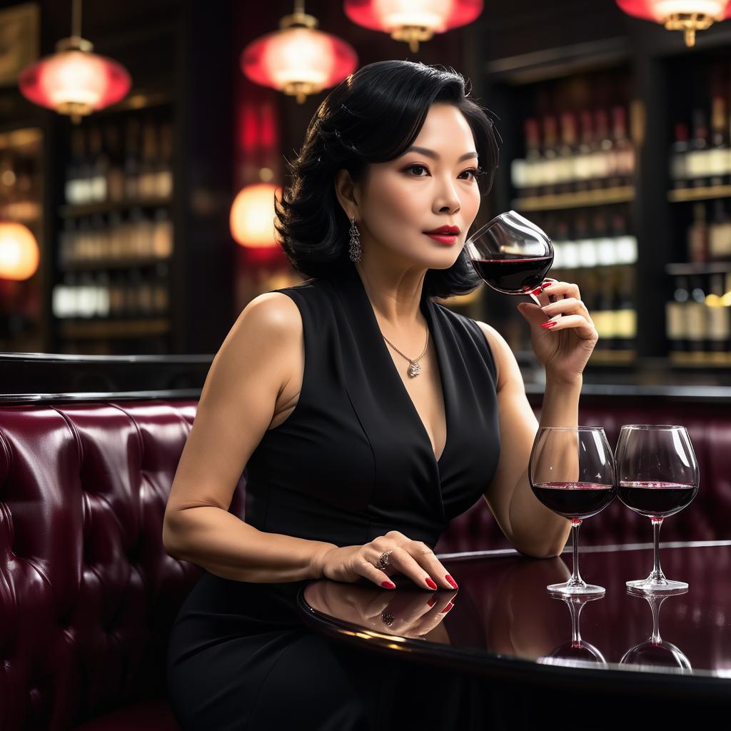 Elegant Pub Scene with Asian Woman