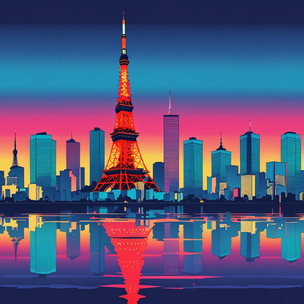 Retro Tokyo Tower Comic Art Design