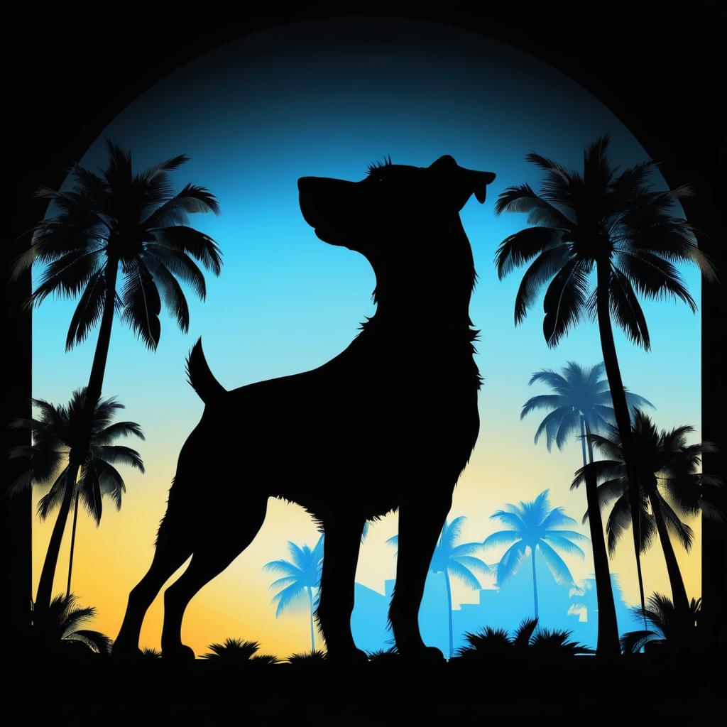 Dog Silhouette with Tropical Double Exposure