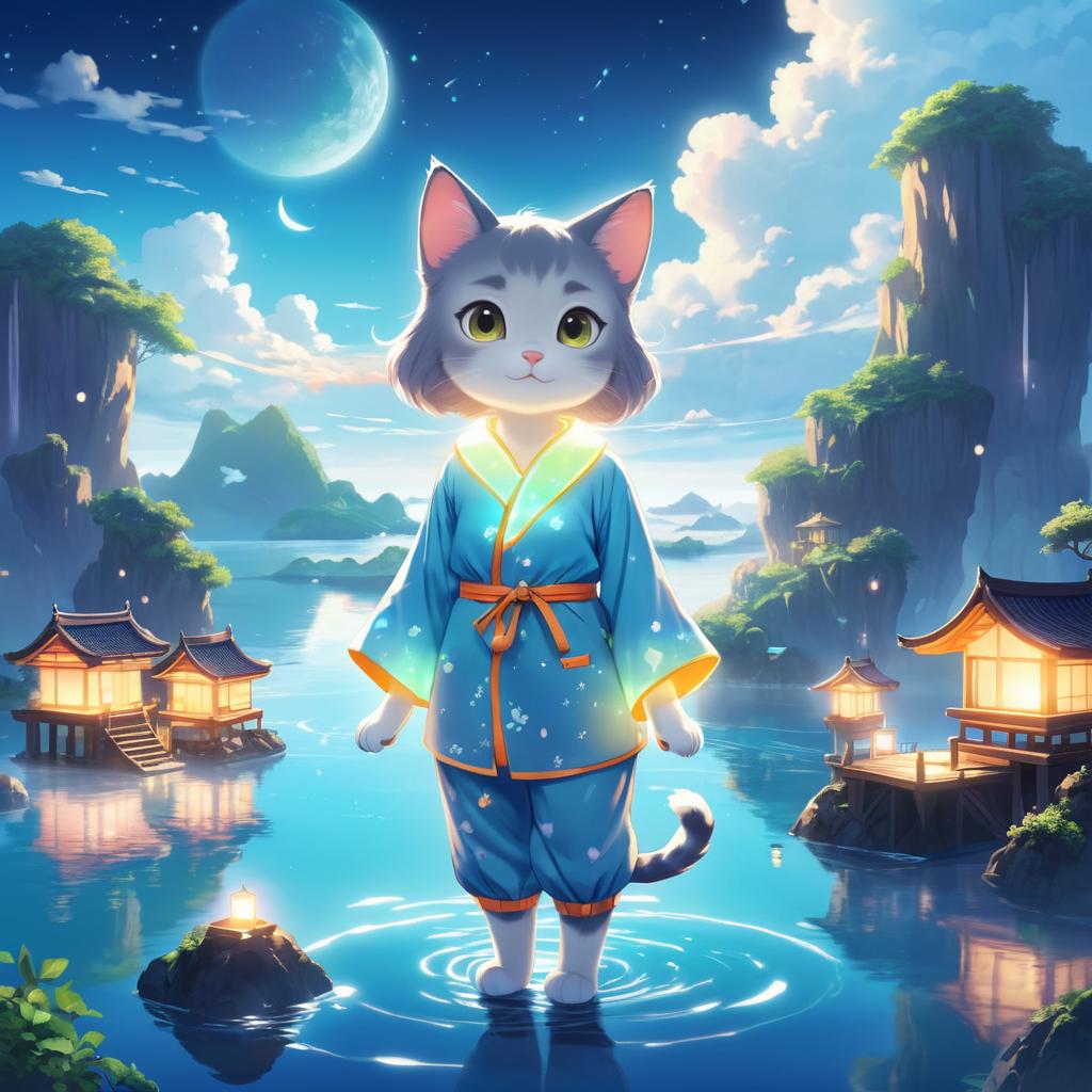 Charming Cat-Girl in Dreamy Landscape