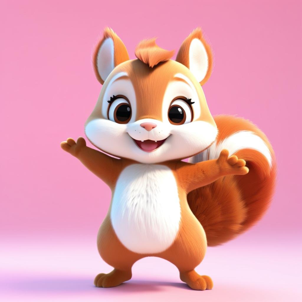 Cheerful Kawaii Squirrel in 3D Animation