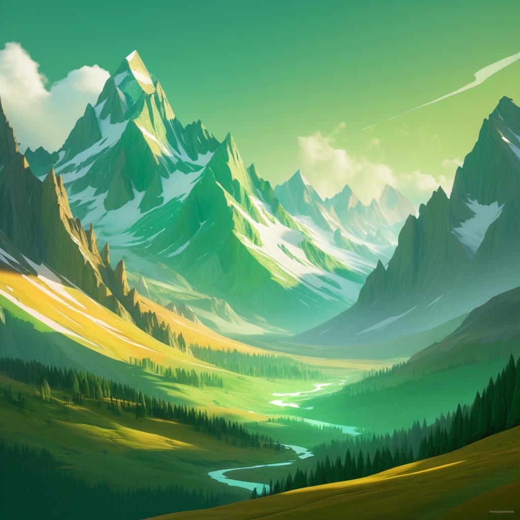 Ethereal Fantasy Mountain Range Illustration