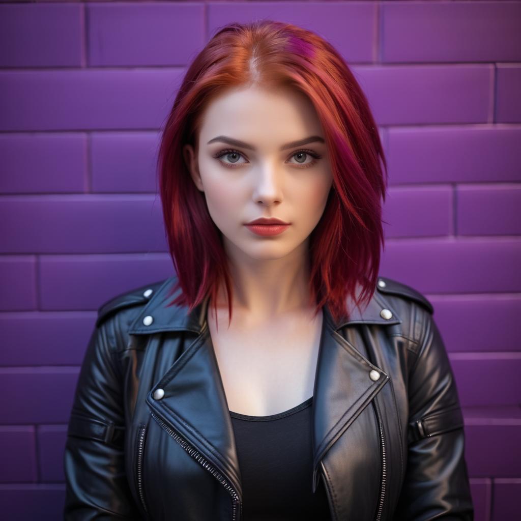 Urban Beauty with Red Hair and Violet Eyes