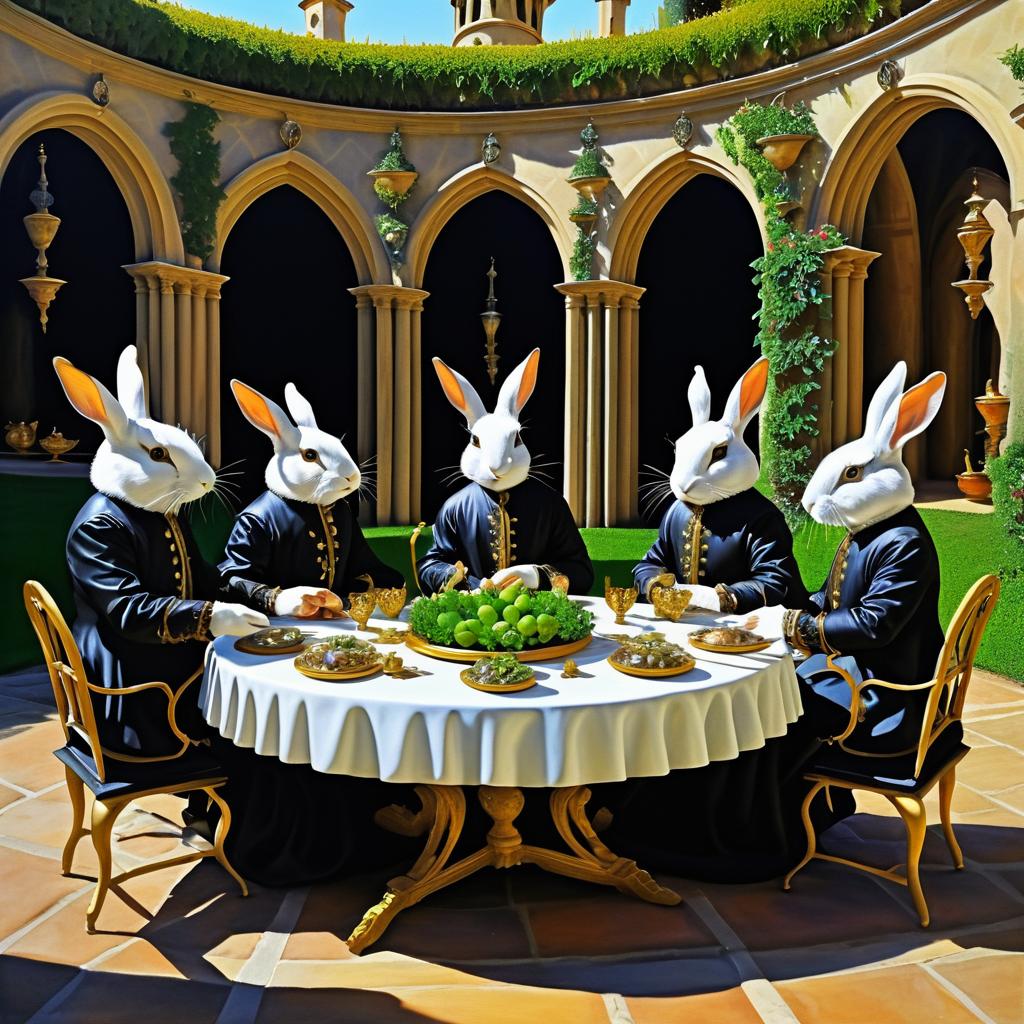 Regal Rabbits Dining in Surreal Splendor