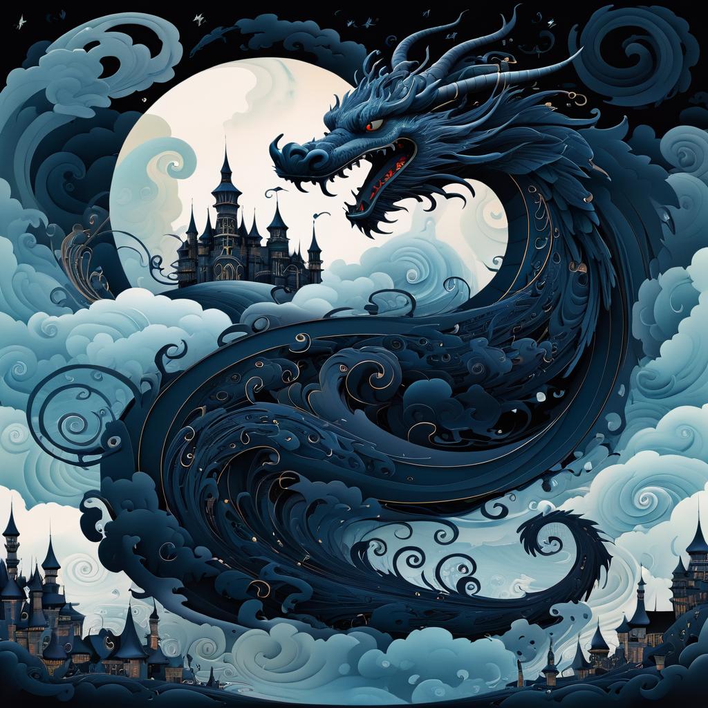 Mystical Dragon with Whimsical Clouds