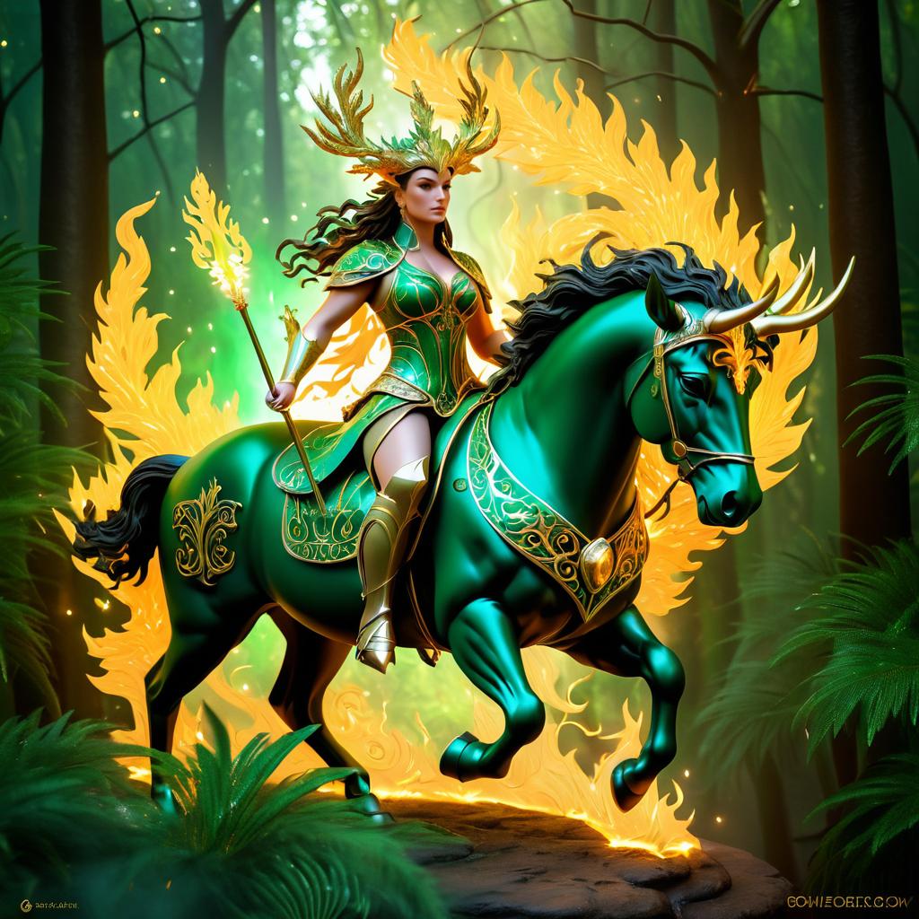 Noble Centaur in Fiery Emerald Surroundings