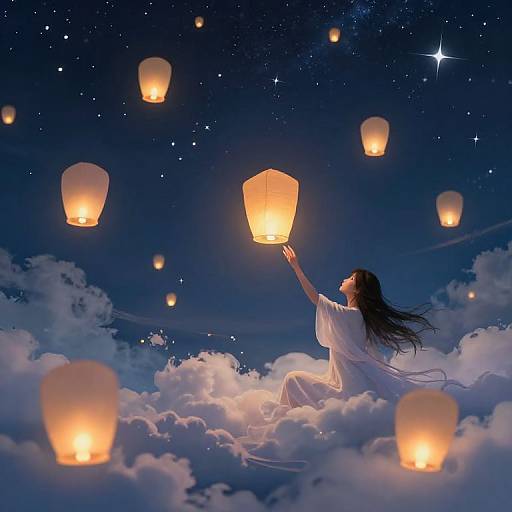 Surreal Onegai Dreamscape with Lanterns
