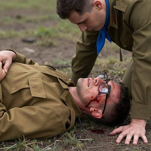 Wounded Soldier in Green Uniform Support