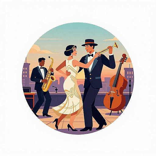 1920s Jazz Trio Rooftop Dance Illustration