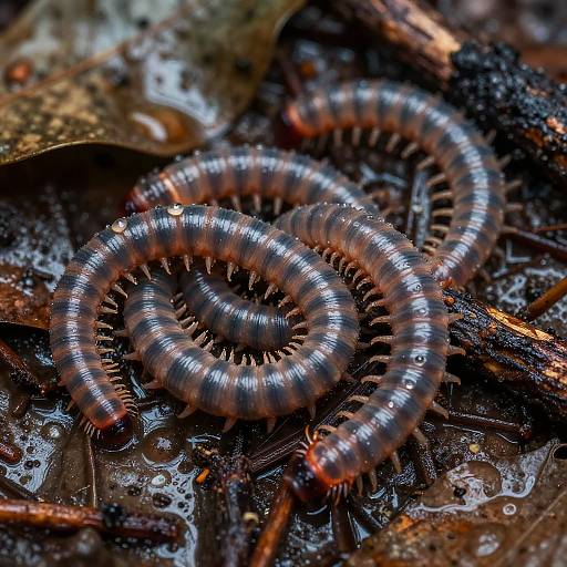 Intertwining Worms on Rainy Forest Floor