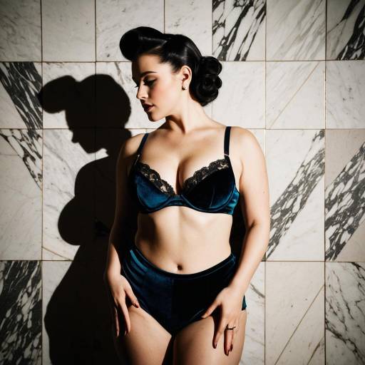 Woman in vintage lingerie against marble wall