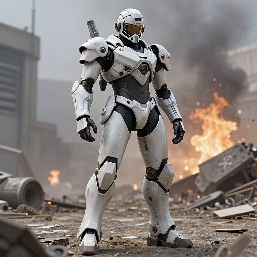 Futuristic Mecha Warrior in Warzone