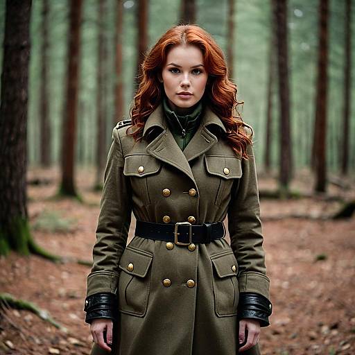 Red-Haired Woman in Browncoat Outdoors