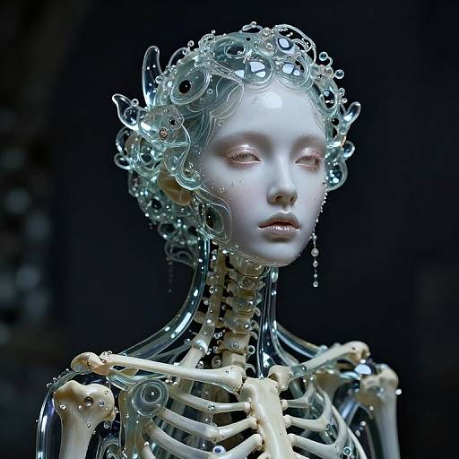 Hypermaximalist Female Bone and Glass Portrait