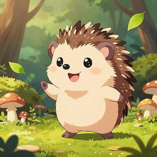Energetic Chibi Hedgehog in Forest