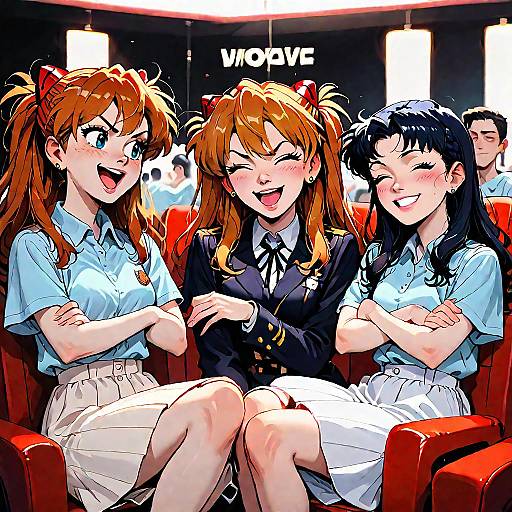 Three Anime Girls Enjoying Movie Theater