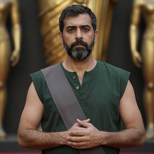 Middle-Aged Man in Dark Green Tunic