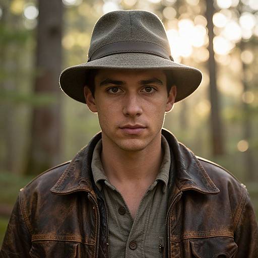 Heroic Young Man in Sunrise Forest