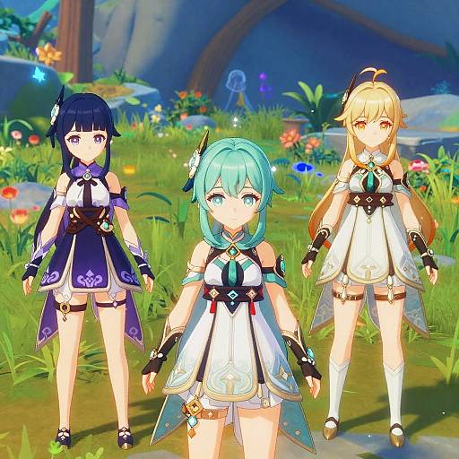 Genshin Girls in Serene Garden