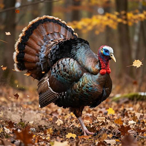Turkey Sonic Sprinting in Autumn Forest