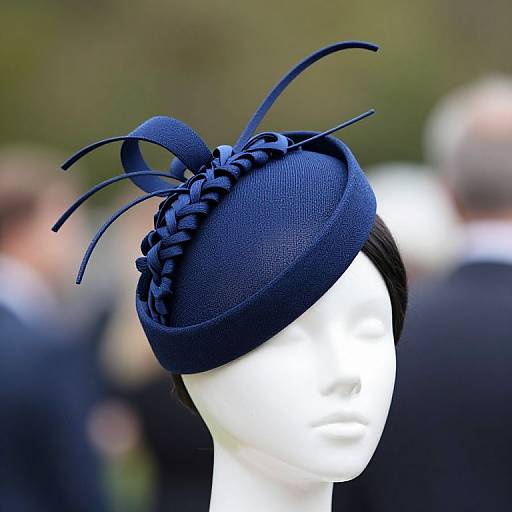 Navy Blue Pillbox Hat with Fascinator