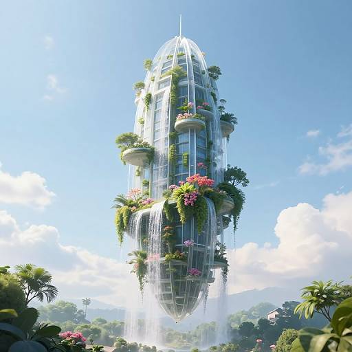 Ethereal Skyscraper with Cascading Gardens