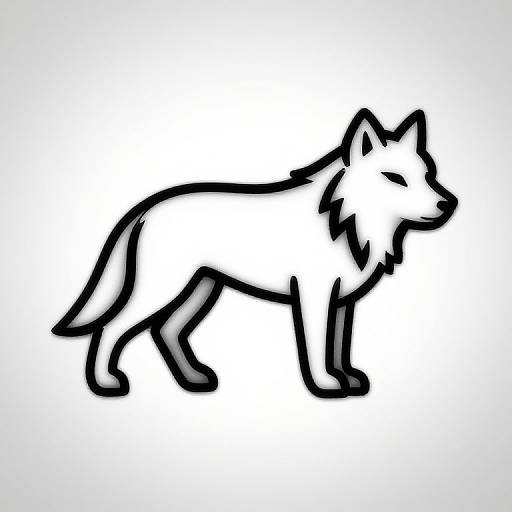 Black and white digital illustration of a wolf in profile, outlined with bold, thick black lines, set against a white background.