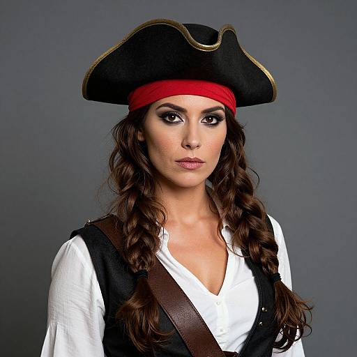 Pirate Woman Portrait with Tricorn Hat