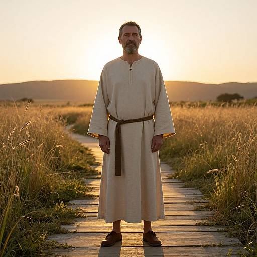 Tranquil Man in Robe at Sunset