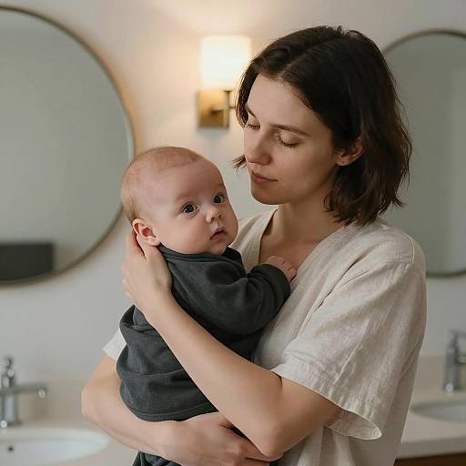 Mother Holding Baby Indoors
