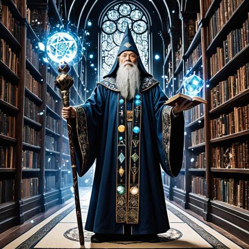 Wise Old Wizard in Ancient Library