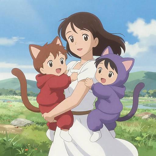 Joyful Anime Family Under Bright Sky