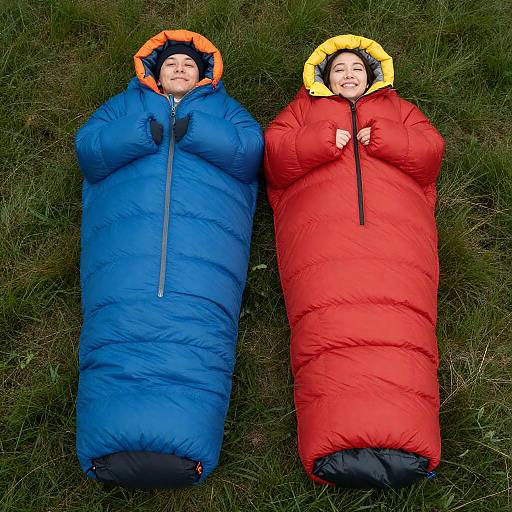 Friends Camping in Colorful Sleeping Bags
