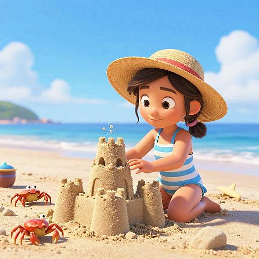 Pixar Beach Girl Building Sandcastle