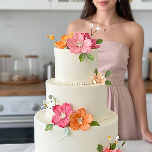 Elegant Three-Tiered Floral Wedding Cake