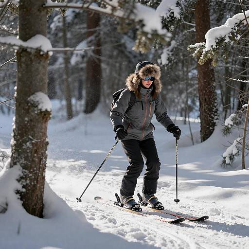 Skiing Adventure in a Snowy Forest
