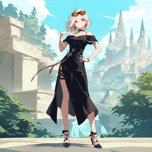 Stylish Girl in Ancient Castle Setting