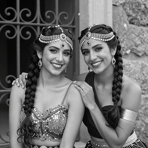 Elegant Black-and-White Portrait of Two Women