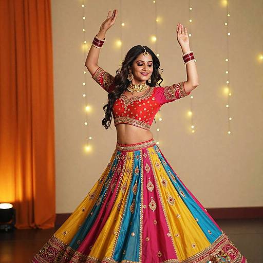 Elegant Indian Woman Dancing in Lehenga
