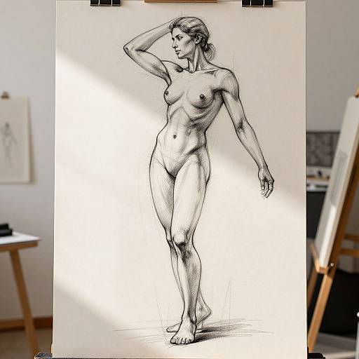 Graceful Figure Sketch in Sunlit Studio