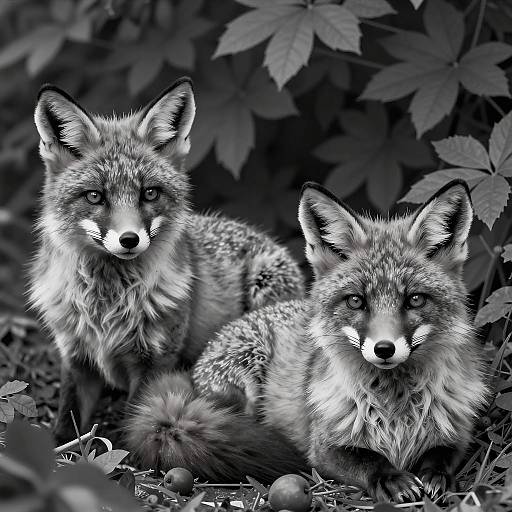 Two Realistic Foxes in Foliage
