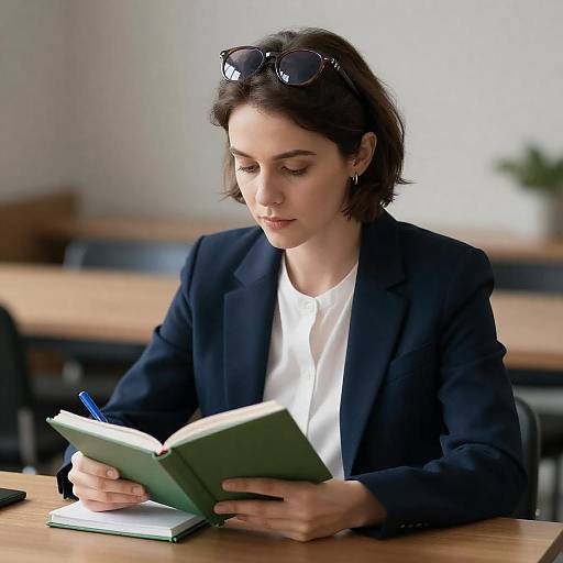 Focused Woman Writing in Notepad