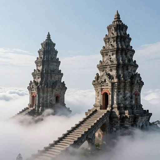 Ethereal Staircases Linking Ancient Towers