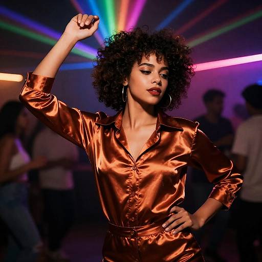 Afro-Funk Dancer in Shiny Copper Satin Disco Shirt
